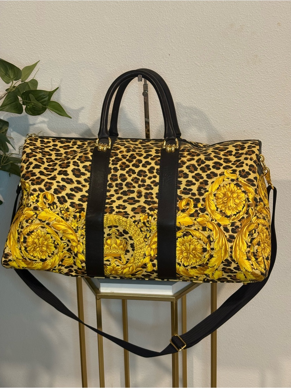 Gianni Versace Leopard & Baroque Print Weekender/Duffle Bag